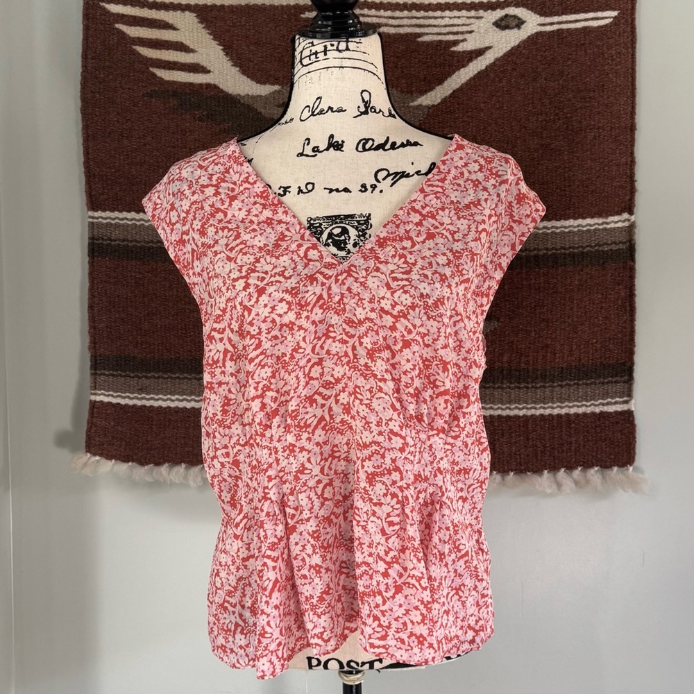 Rebecca Taylor Silk Provence Floral Block Print V-Neck Top